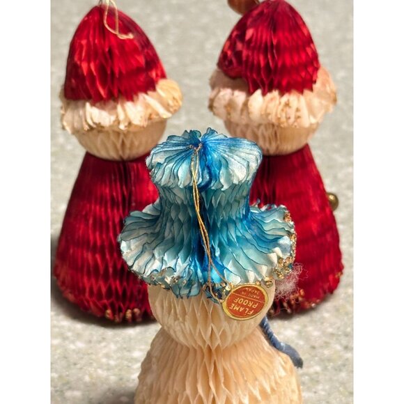 Vtg Honeycomb Santa Snowman 4 Ornaments Flame Proof Festive Holiday Decorations - Picture 3 of 13